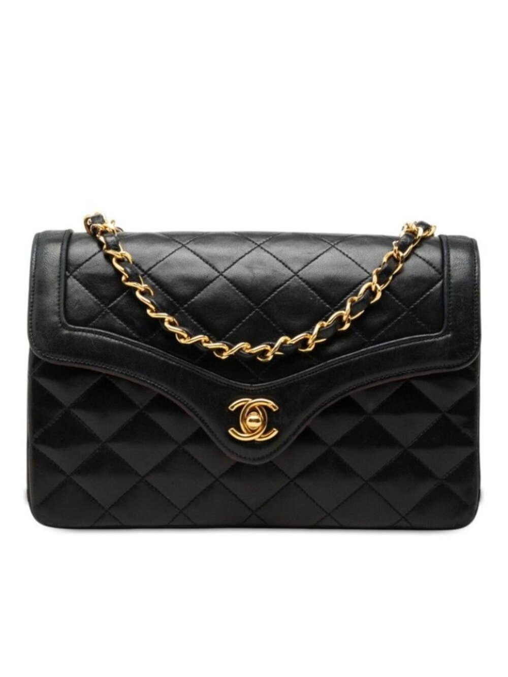 Chanel CC Logo Quilted Chain Shoulder Bag Black Gold Lambskin